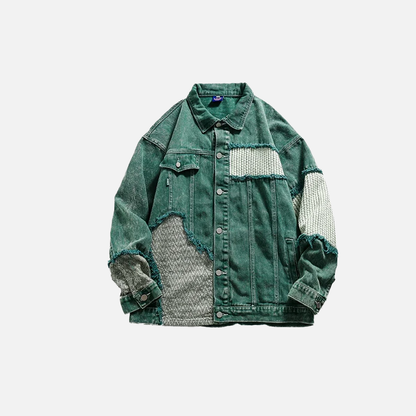 Green Patchwork Denim Jacket