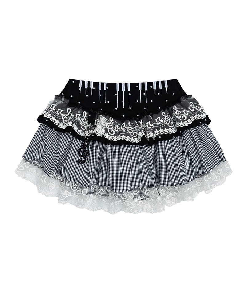 Patchwork Plaid Lace Mini Skirt