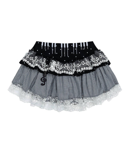 Patchwork Plaid Lace Mini Skirt