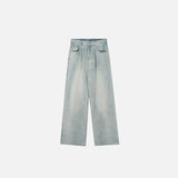 Washed Distressed Mid-waist Denim Pants