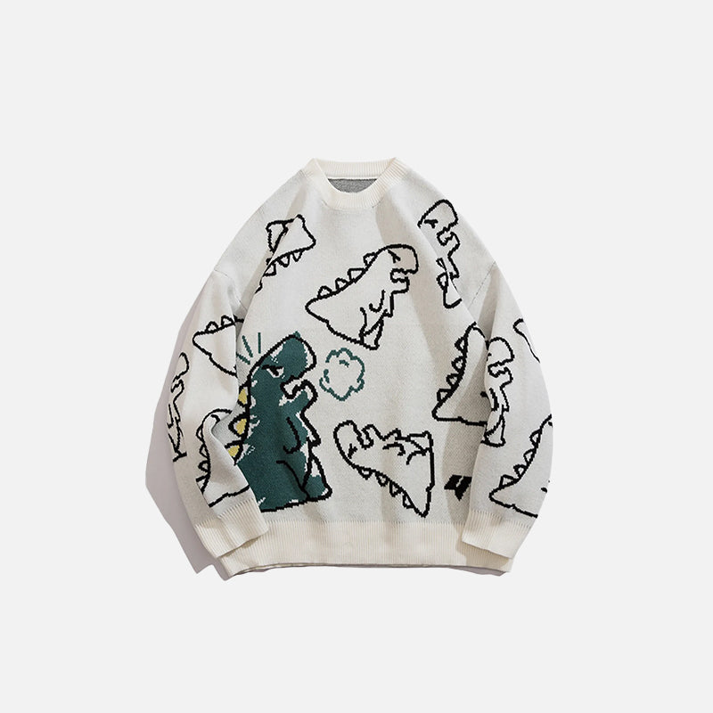 Loose Dinosaur Graffiti Knitted Sweater