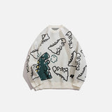 Loose Dinosaur Graffiti Knitted Sweater