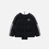 Front view of the black Classic Loose Puffer Jacket in a gray background 