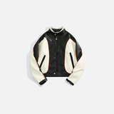 Stylish Contrast Color Spliced Motorcycle Leather Jacket