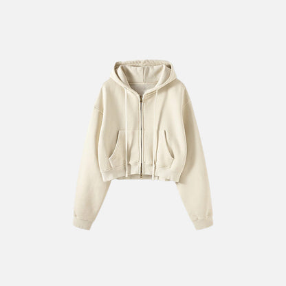 Front view of the grey apricot Women's Fleece Zip-up Hoodie in a gray background 