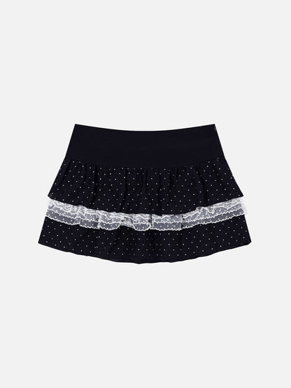 Polka Dot Lace Ruffle Skirt