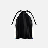 Back view of the black Contrast Color Stripe Sports T-shirt in a gray background 