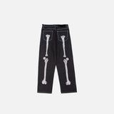 Skeleton Hand Embroidery Denim Pants