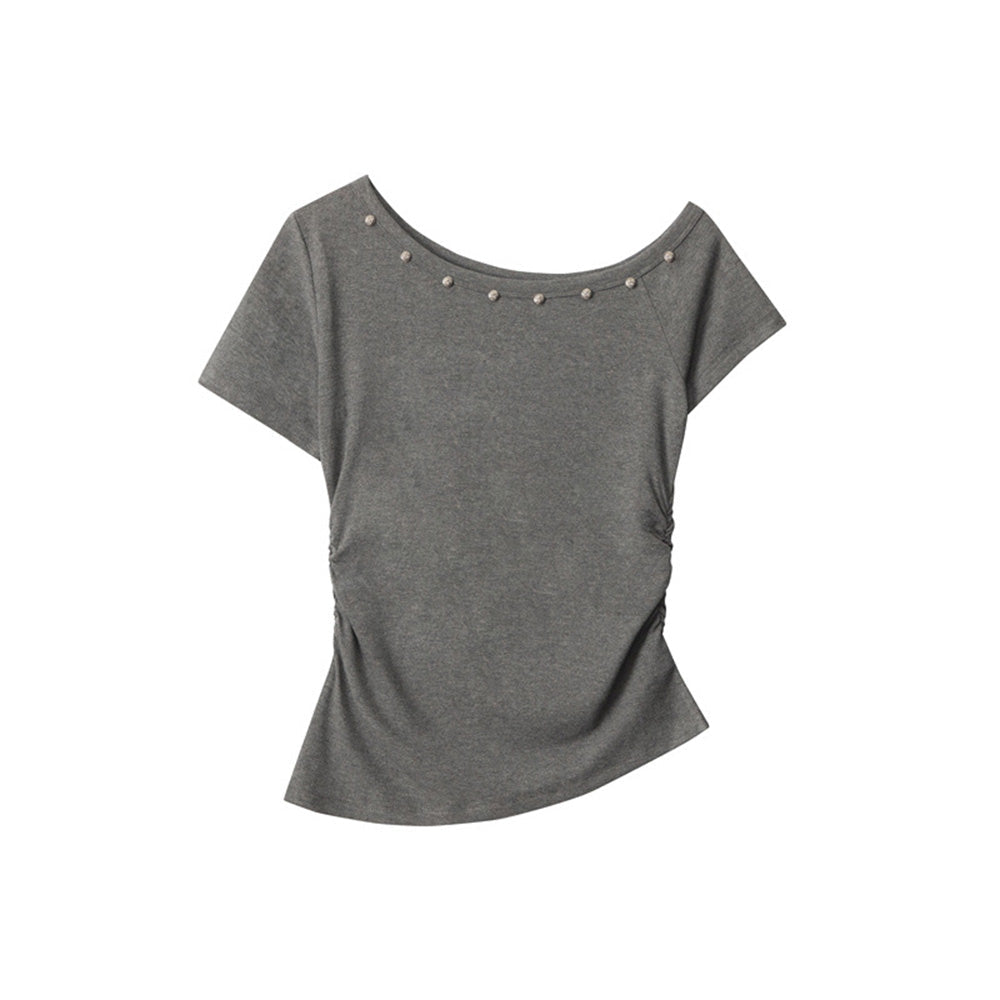 Studded Off-Shoulder Fitted Top