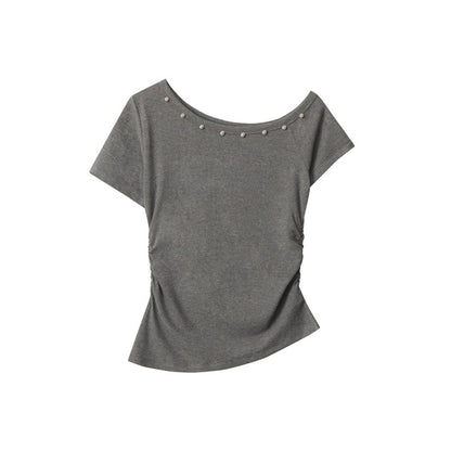 Studded Off-Shoulder Fitted Top