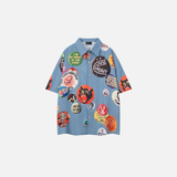 Japanese Graphic Cat Loose Short Shirt