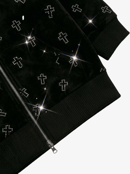 Rhinestone Cross Masked Sweatshirt; Black / S, Black / M, Black / L, Black / XL