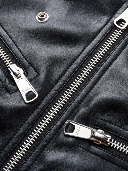 Multi-Zip Faux Leather Biker Jacket