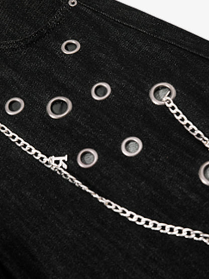 Vintage Eyelet Chain Baggy Jeans; Black / S, Black / M, Black / L, Black / XL, Black / 2XL