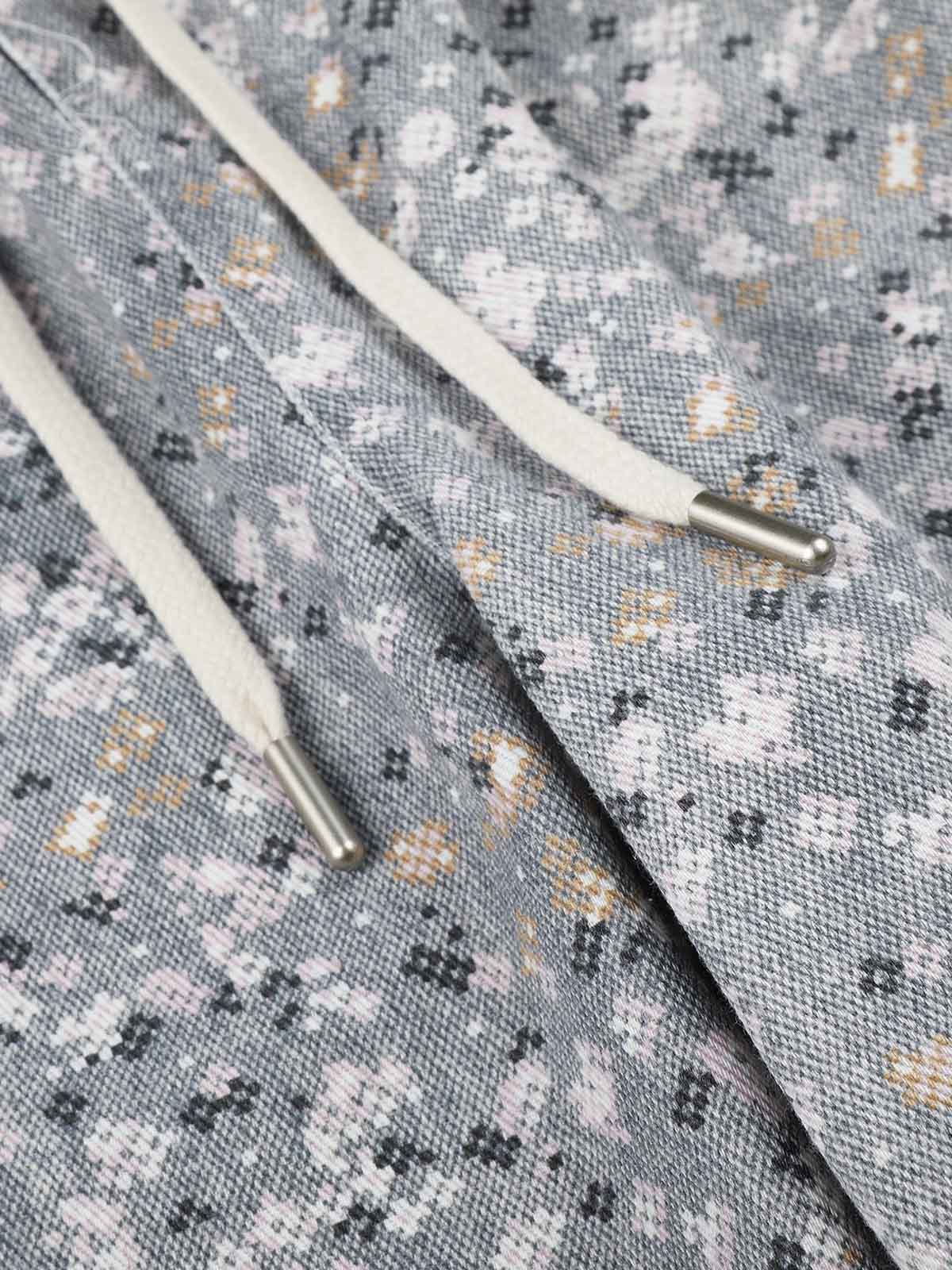 Floral Graphic Drawstring Wide-Leg Pants; Gray / S, Gray / M, Gray / L, Gray / XL