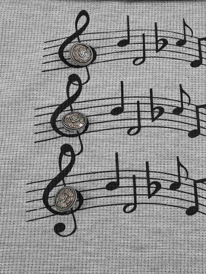 Lightweight Musical Note Print Waffle Hoodie