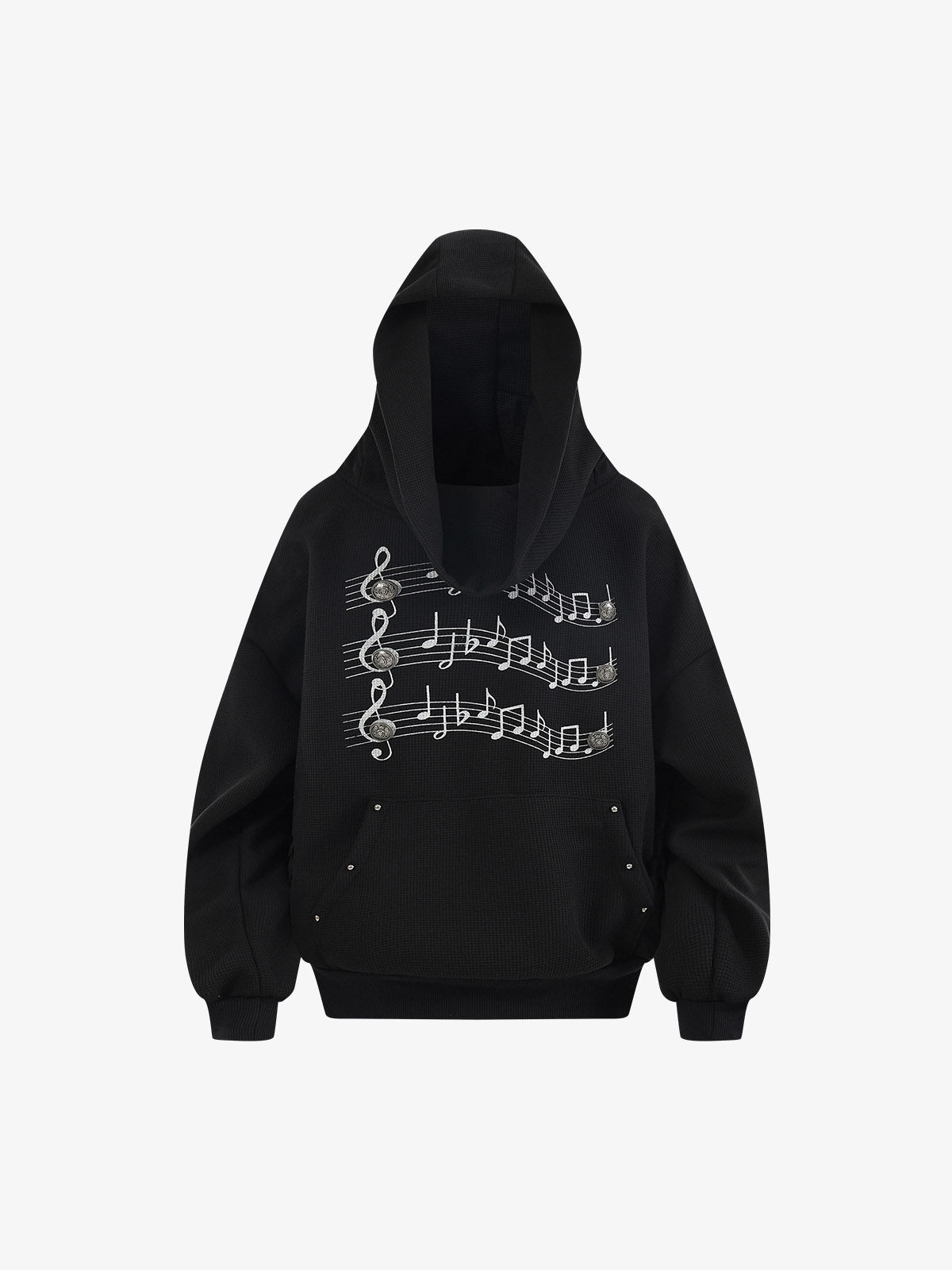 Lightweight Musical Note Print Waffle Hoodie