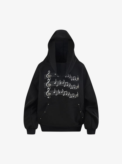 Lightweight Musical Note Print Waffle Hoodie