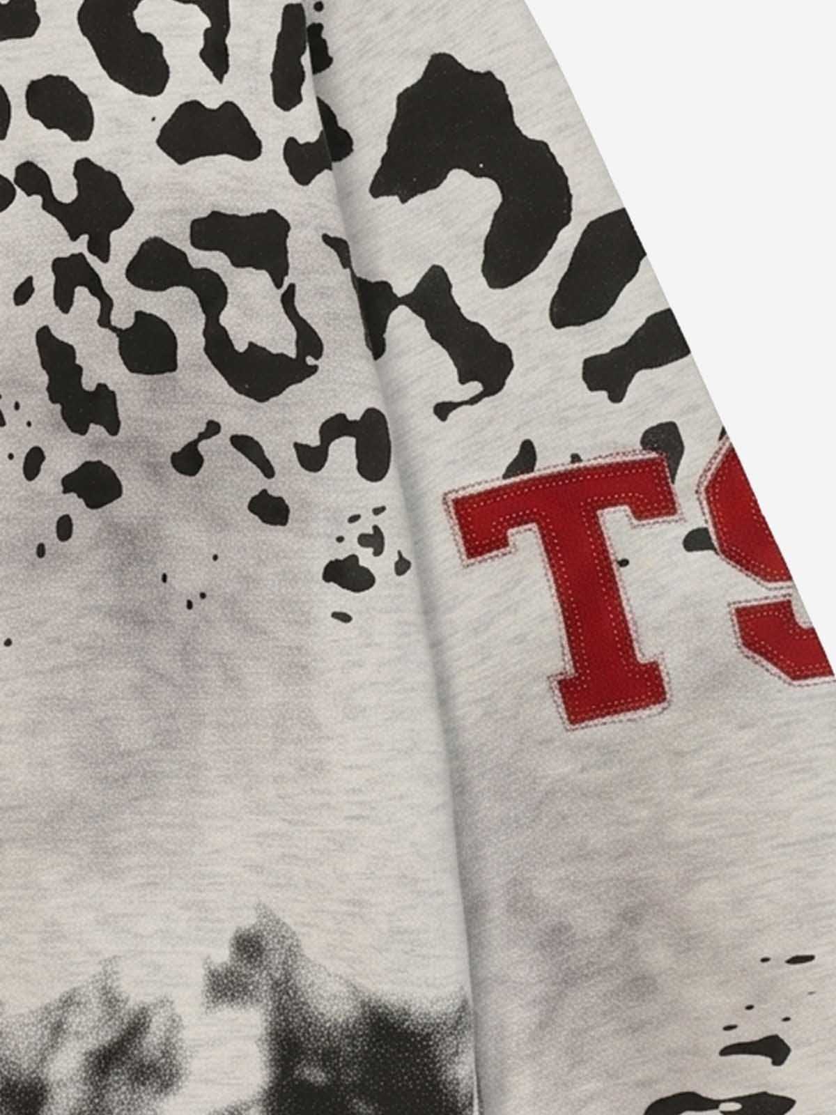Leopard Logo Appliqué Distressed Hoodie; Gray / S, Gray / M, Gray / L, Gray / XL, Gray / 2XL