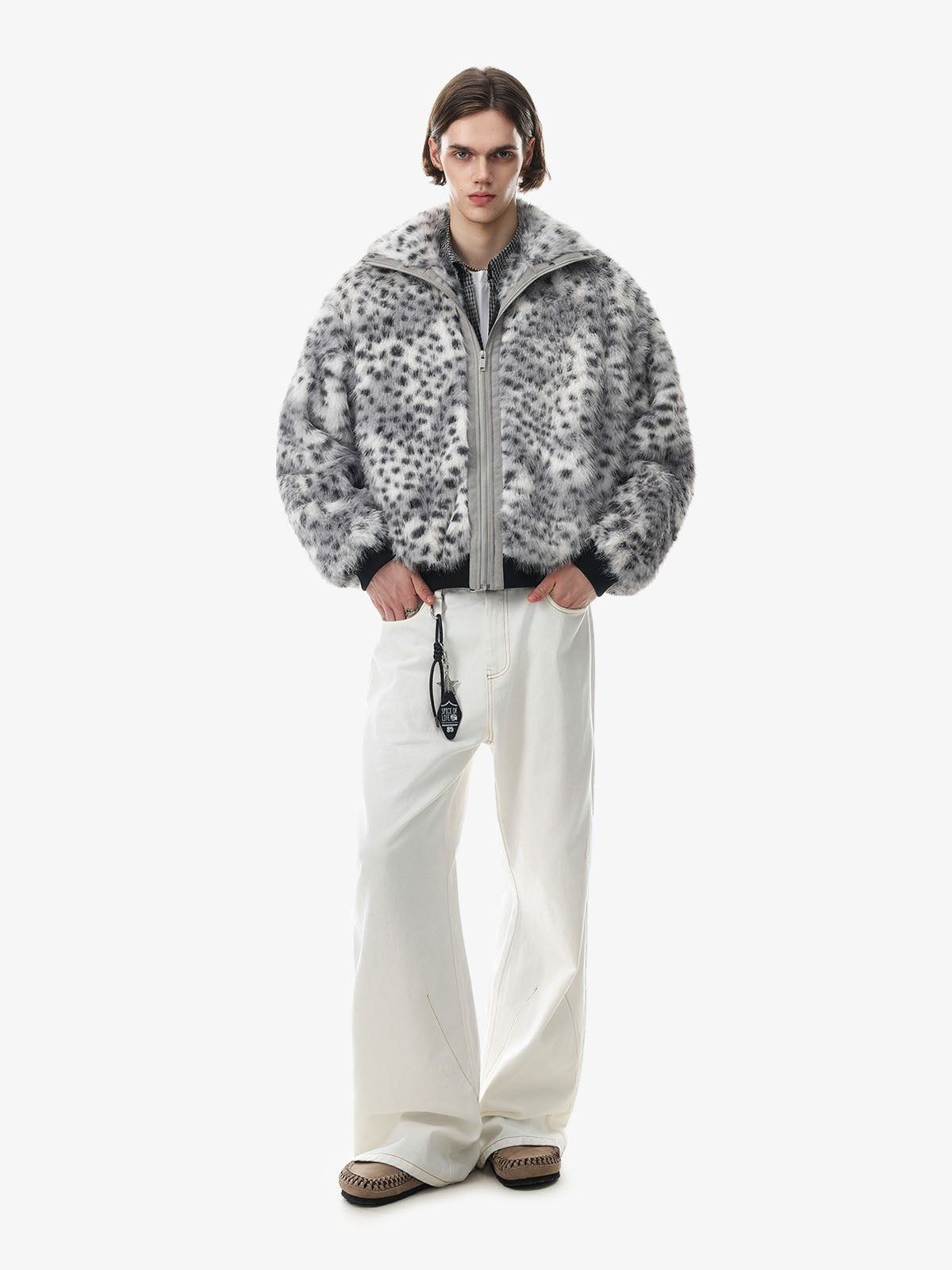 Snow Leopard Faux-Fur High-Collar Coat