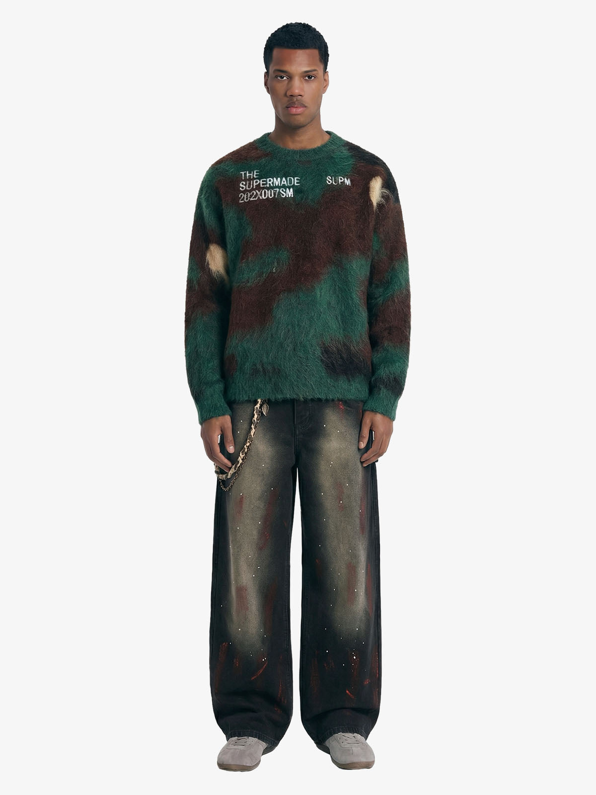Vintage Inkjet Dirty Dye Washed Scimitar Distressed Jeans; Black / S, Black / M, Black / L, Black / XL, Black / 2XL, Black / 3XL