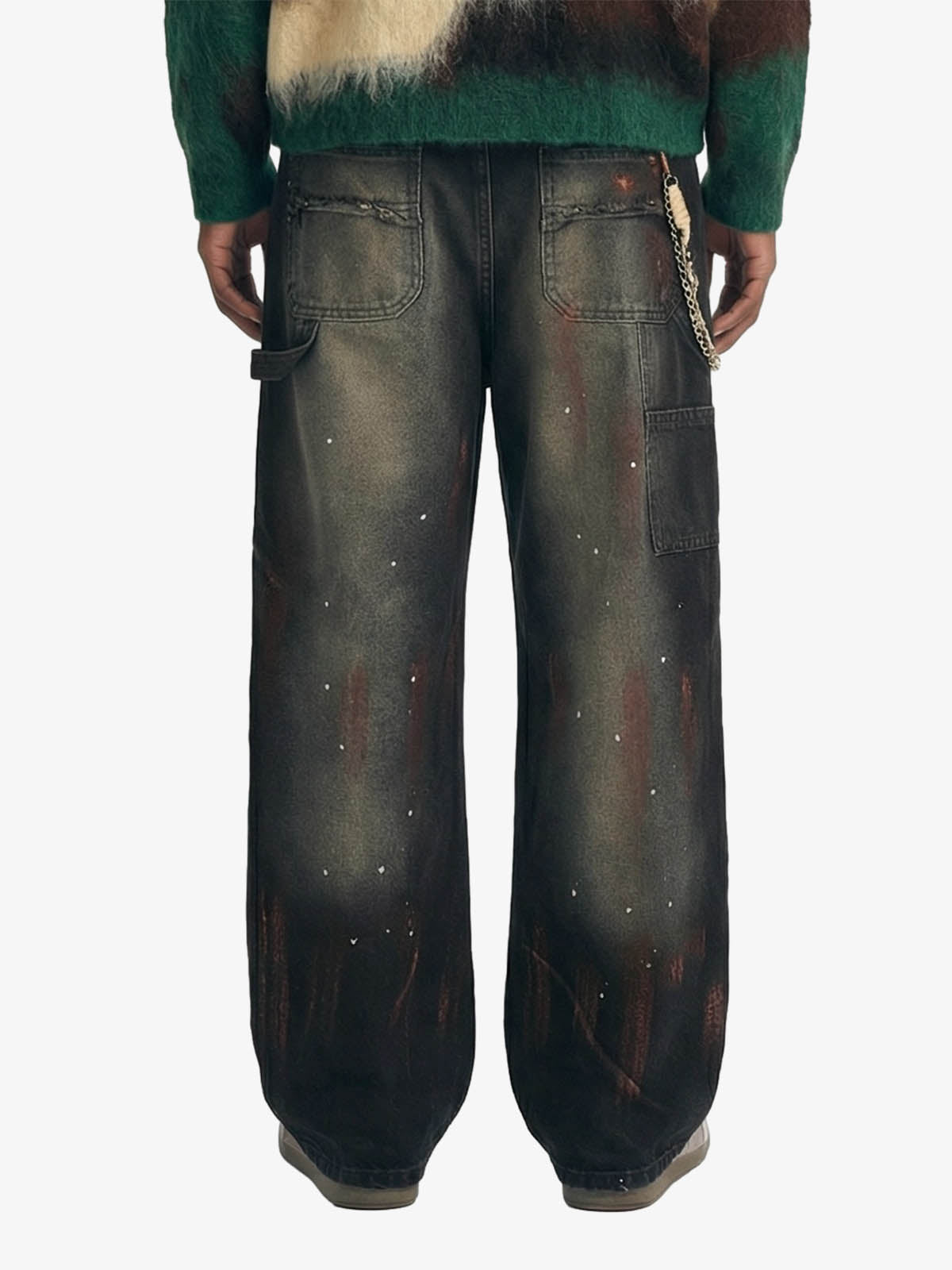 Vintage Inkjet Dirty Dye Washed Scimitar Distressed Jeans; Black / S, Black / M, Black / L, Black / XL, Black / 2XL, Black / 3XL