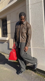 Trendy Faux Leather Lapel Button Jacket