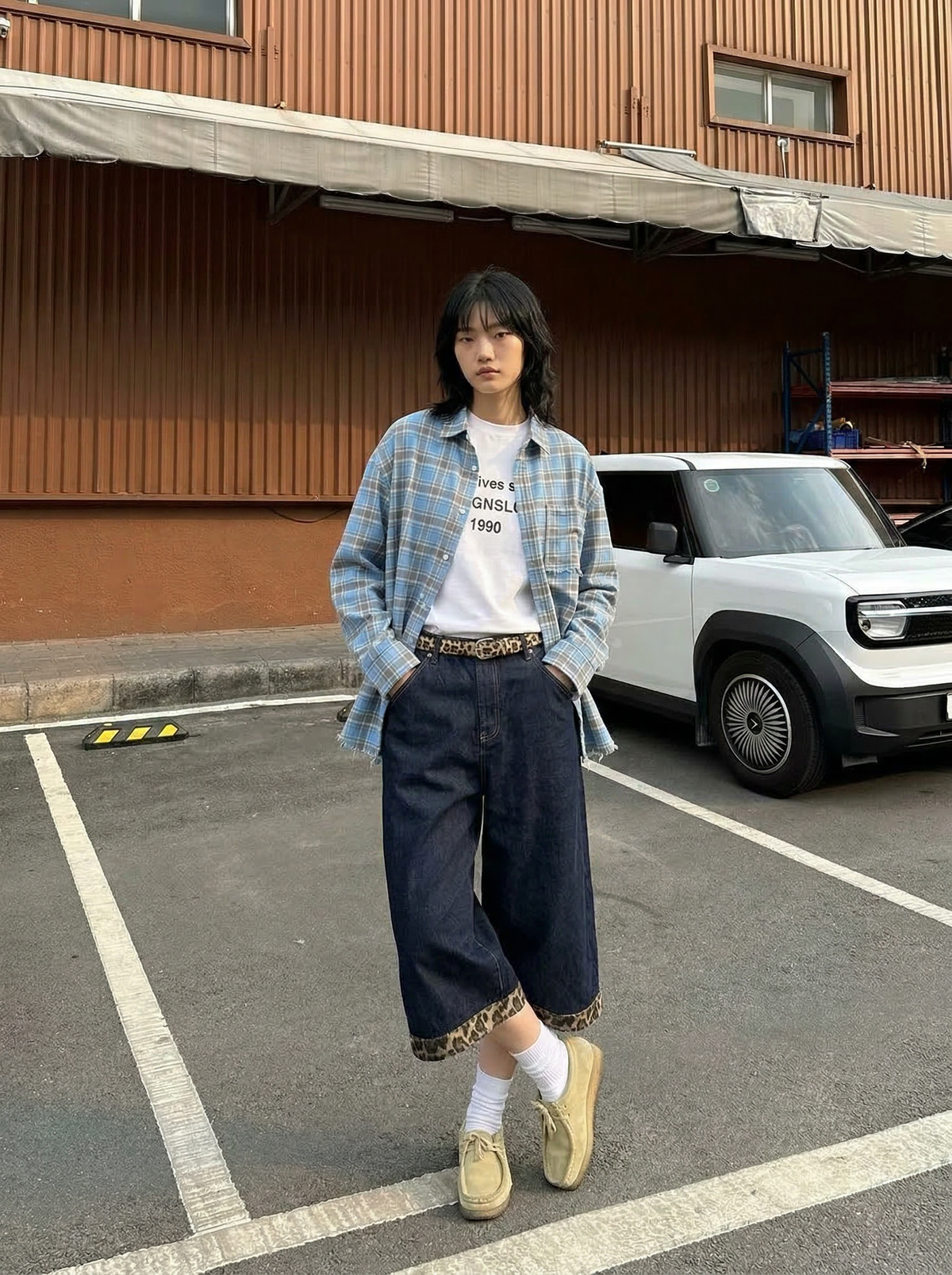Women Streetwear Cool Color Blocked Grid Chic Cotton Shirt