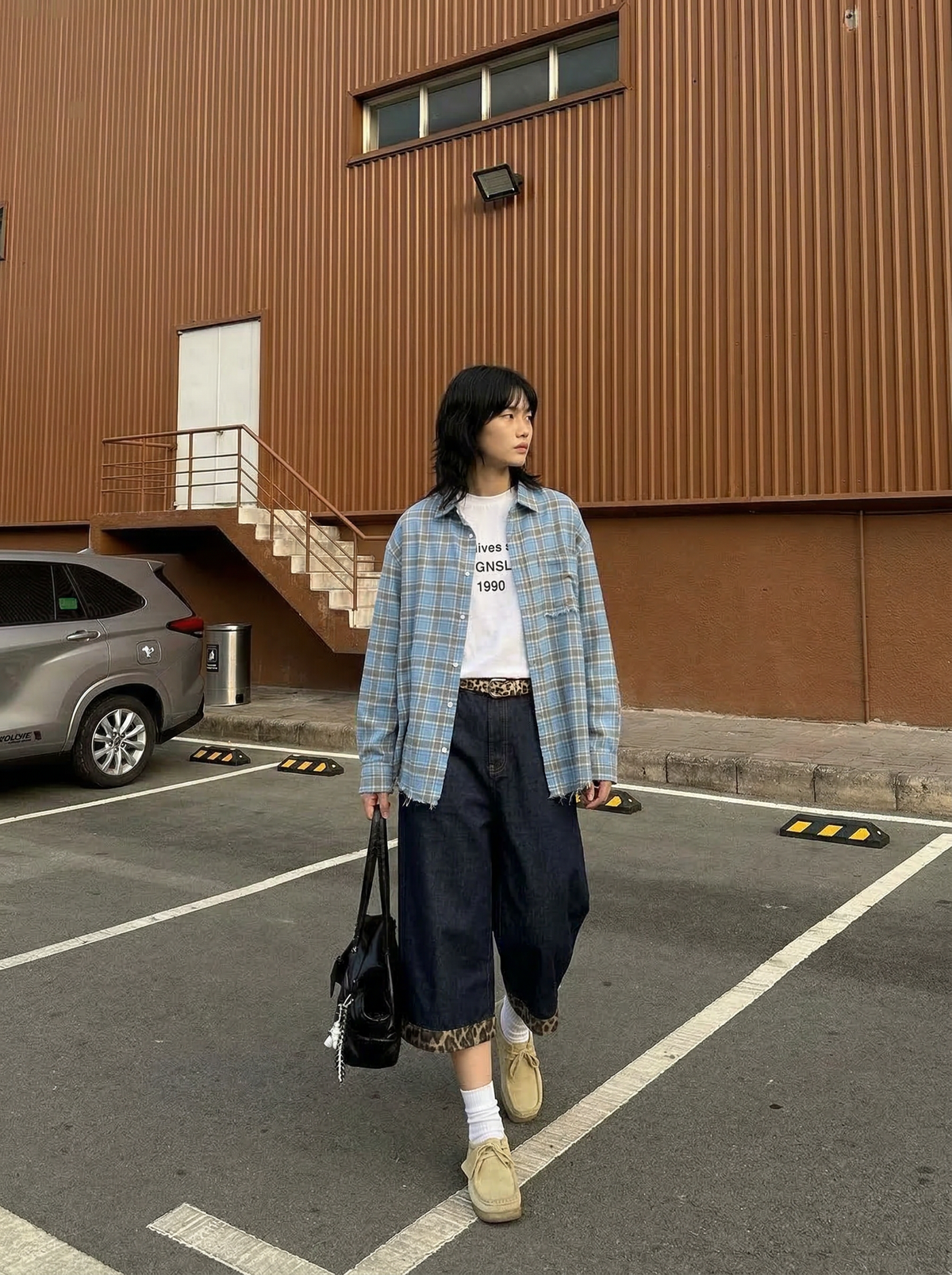 Women Streetwear Cool Color Blocked Grid Chic Cotton Shirt