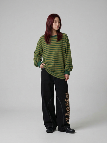 Streetwear Leopard Print Patchwork Wide Leg Jeans