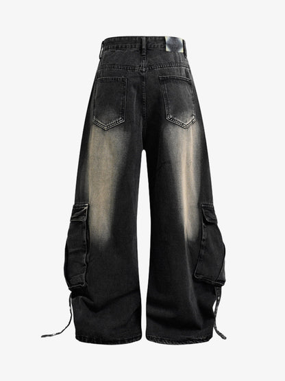 Deconstructed Multi-Pocket Cargo Jeans; Black / M, Black / L, Black / XL, Black / 2XL, Black / S