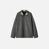 Retro Checkered Turn Down Collar Striped Sweatshirt