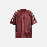 Front view of the red Soccer Jersey 07 T-shirt in a gray background