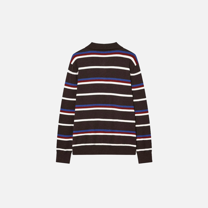 Academy Style Retro Striped Knit Polo Sweater