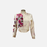 Graphic Print Crop Varsity Jacket