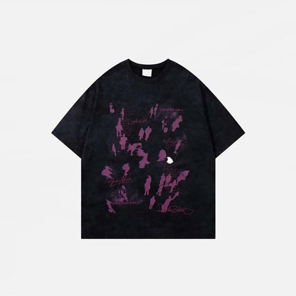 Front view of the black Graphic Printed Grunge T-Shirt in a gray background