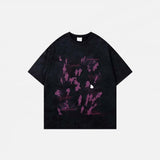 Front view of the black Graphic Printed Grunge T-Shirt in a gray background