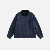 Solid Zipper Pocket Denim Jean Jacket