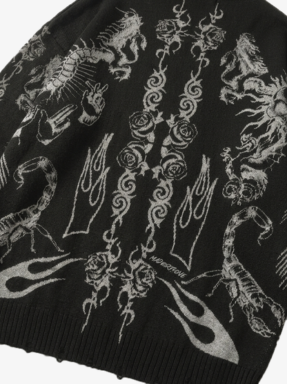 Dark Flame Skull Crewneck Sweater; Black / S, Black / M, Black / L, Black / XL, Black / 2XL