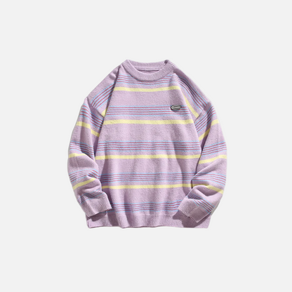 Colorblock Striped College Style Knit Sweater
