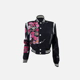 Graphic Print Crop Varsity Jacket