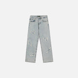 Love Embroidery Heart Jeans