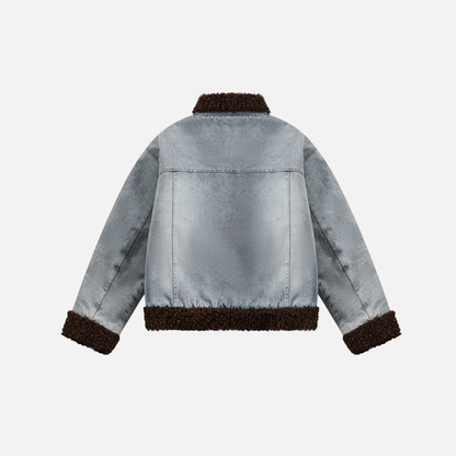 Sherpa Spliced Faux Fur Denim Jacket