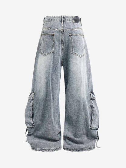 Deconstructed Multi-Pocket Cargo Jeans; Blue / M, Blue / L, Blue / XL, Blue / 2XL, Blue / S