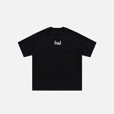 Front view of the black Space End Loose T-shirt in a gray background 