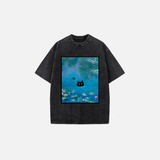 Washed Monet Water Lily Cat T-Shirt