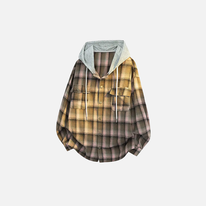Plaid Oversize Designer Hooded Long Sleeve Shirt