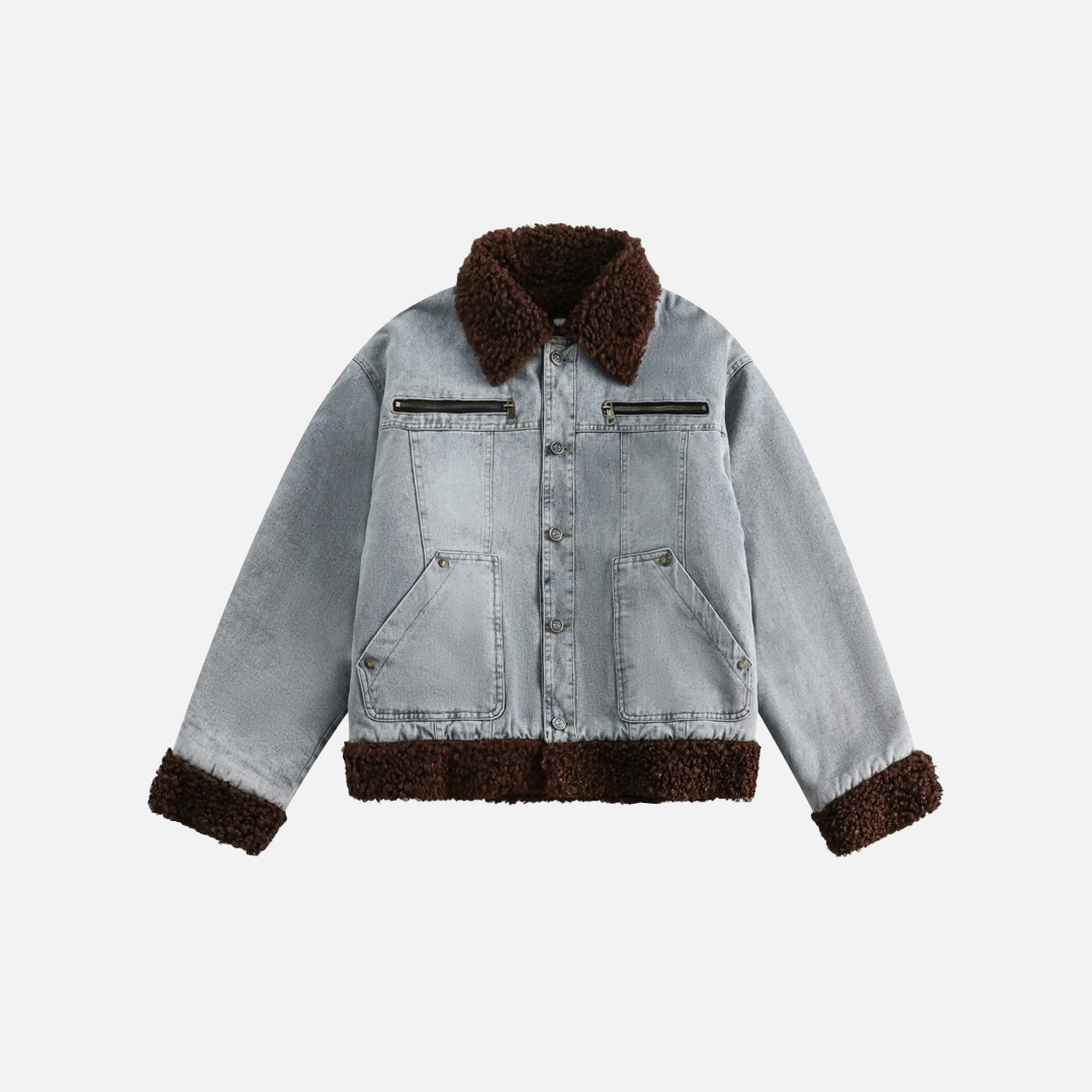 Sherpa Spliced Faux Fur Denim Jacket
