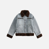 Sherpa Spliced Faux Fur Denim Jacket