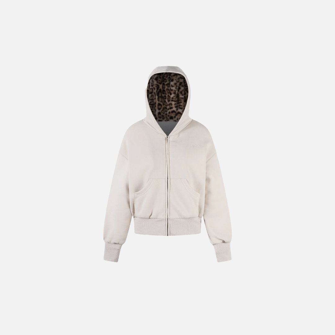 Leopard Spliced Hooded Padded Fleece Jacket